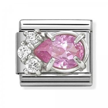 Nomination Pink Pear Drop with White Round CZ Stones Silver Shine Charm