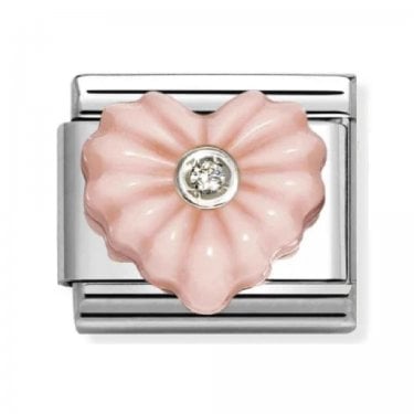 Nomination Pink Resin Heart with White CZ Centre Silver Shine Charm