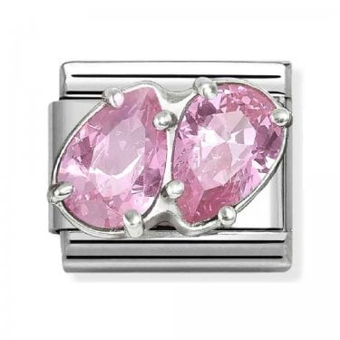 Nomination Pink Twin CZ Pear Drop Silver Shine Charm