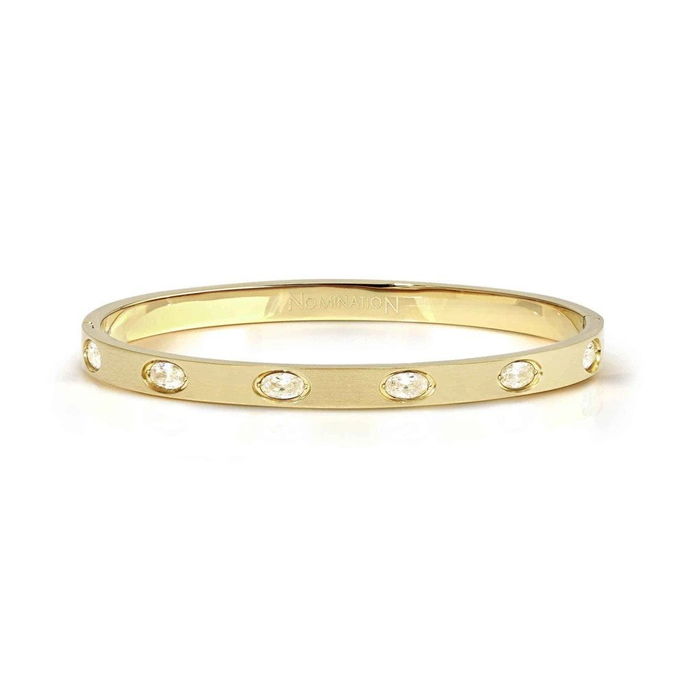 Nomination Gold Pretty Bangle With 6 Oval Czs Tone Satin Finish Bangle, Size M 6Cm X 5.2Cm