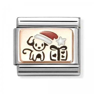 Nomination Puppy with Santa Hat & Gift Rose Gold Charm