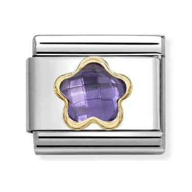 Nomination Purple CZ Flower Yellow Gold Charm