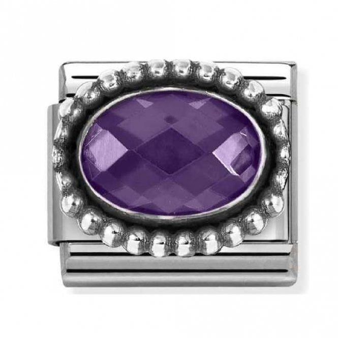 Nomination  Purple Faceted CZ Oval with Beaded Dot Trim Silver Shine Charm