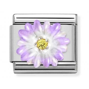 Nomination Purple Flower with Yellow CZ Stone Silver Shine Charm