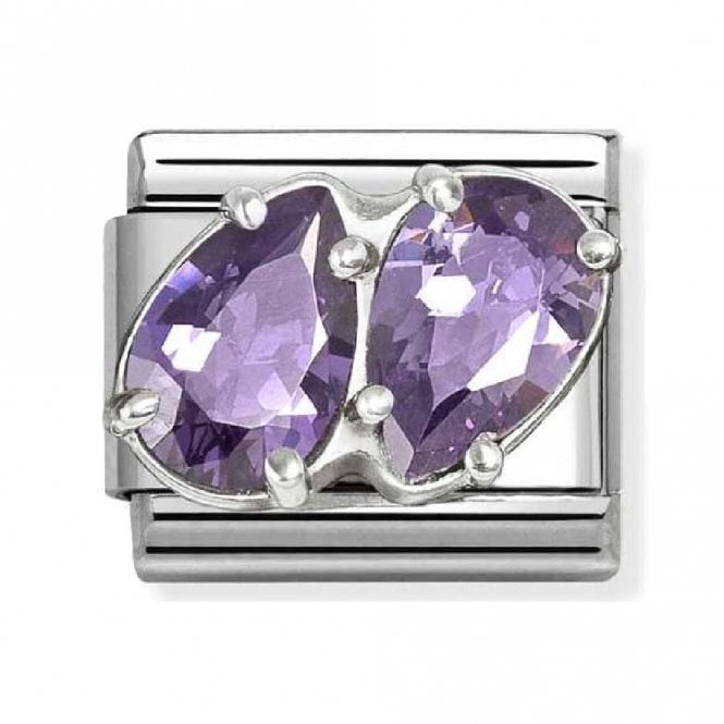 Nomination  Purple Twin CZ Pear Drop Silver Shine Charm