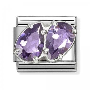 Nomination Purple Twin CZ Pear Drop Silver Shine Charm