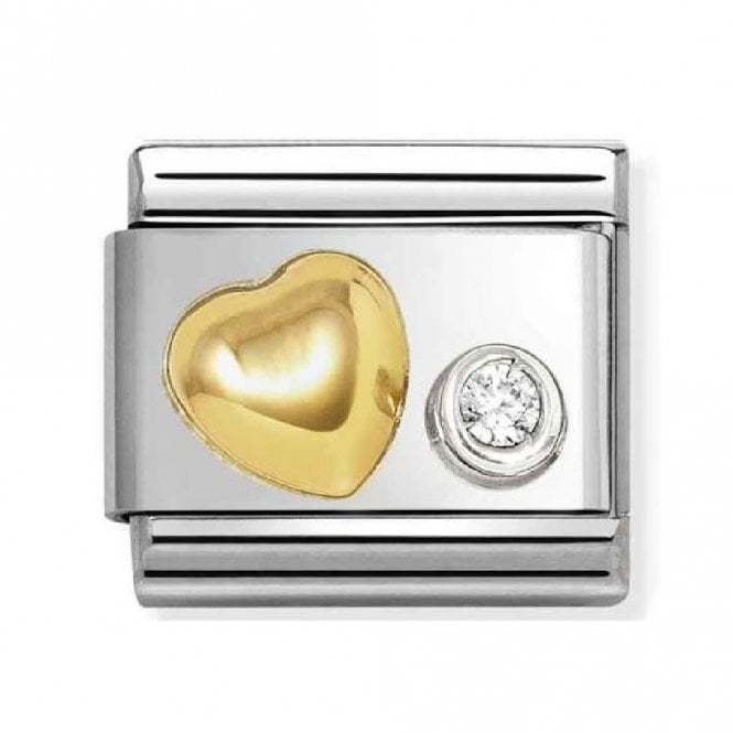 Nomination  Raised Gold Heart with CZ Gold & Silver Charm