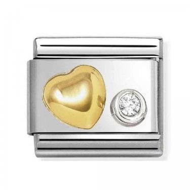 Nomination Raised Gold Heart with CZ Gold & Silver Charm