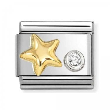 Nomination Raised Gold Star with CZ Gold & Silver Charm