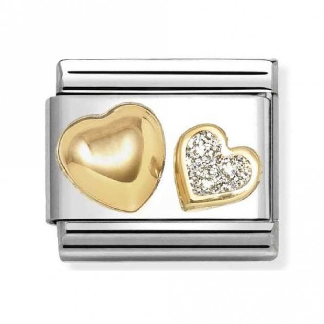 Nomination  Rasied Heart with Glitter Heart Yellow Gold Charm
