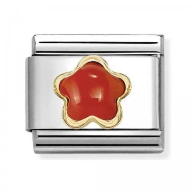 Nomination Red Coral Flower Yellow Gold Charm