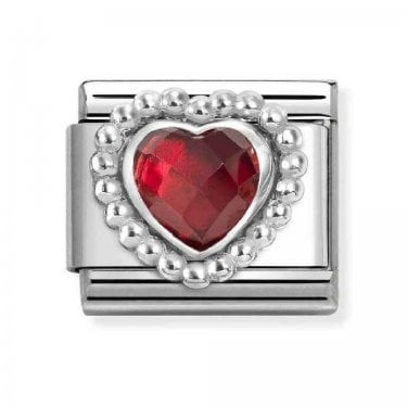 Nomination Red CZ Heart with Beaded Dot Trim Silver Shine Charm