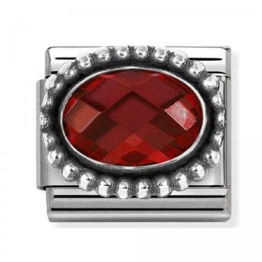 Nomination Red Faceted CZ Oval with Beaded Dot Trim Silver Shine Charm