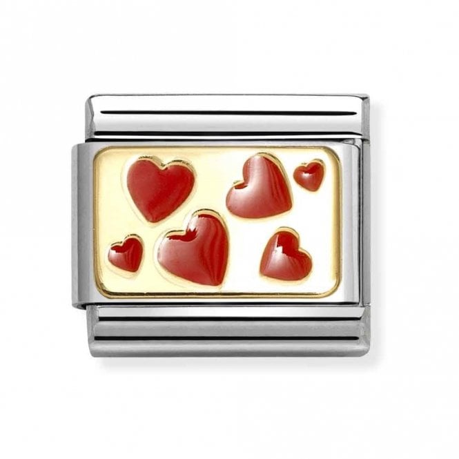 Nomination  Red Hearts on Gold Plate Yellow Gold Charm
