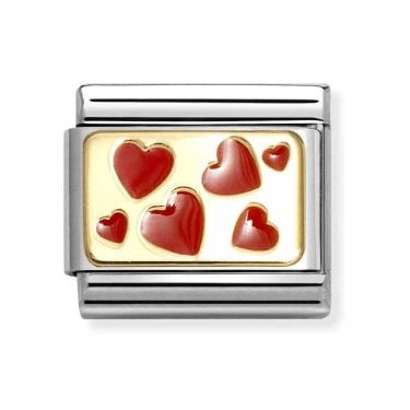 Nomination Red Hearts on Gold Plate Yellow Gold Charm