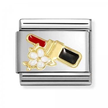 Nomination Red Lipstick with Flower Yellow Gold Charm