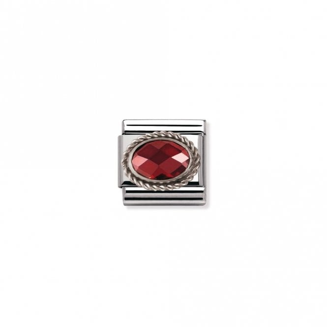 Nomination  Red Oval Stone with Trim Silver Shine