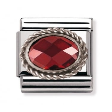 Nomination Red Oval Stone with Trim Silver Shine