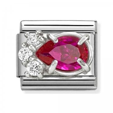 Nomination Red Pear Drop with White Round CZ Stones Silver Shine Charm