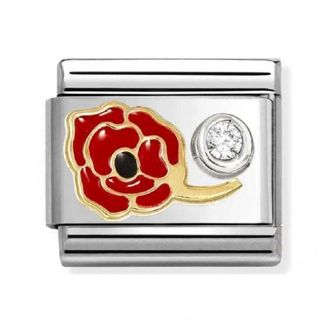 Nomination  Red Poppy with CZ Gold & Silver Charm