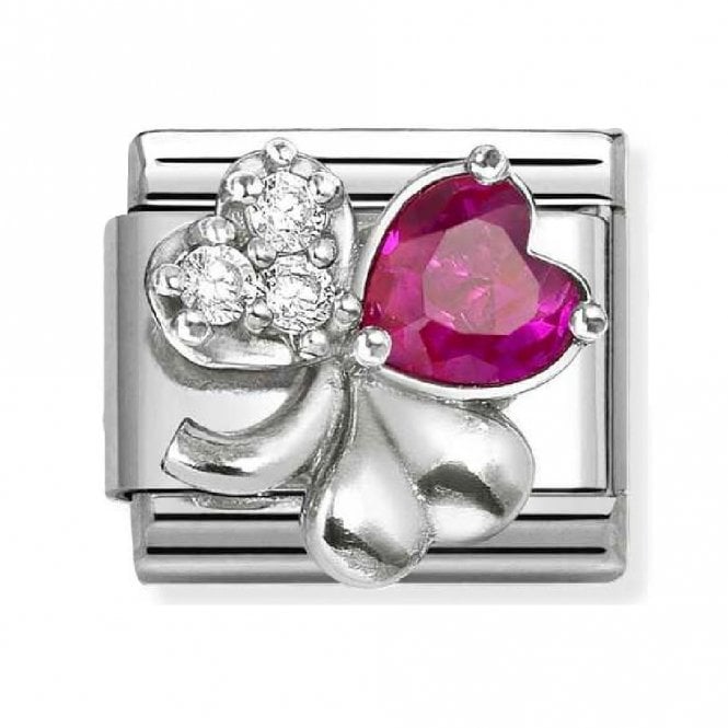 Nomination  Red & White CZ Clover Silver Shine Charm