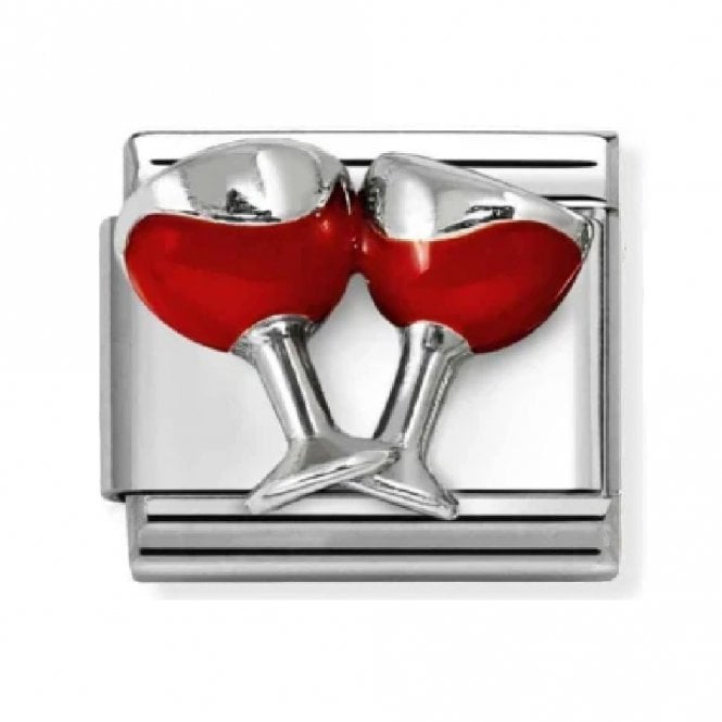 Nomination  Red Wine Glasses Silver Shine Charm