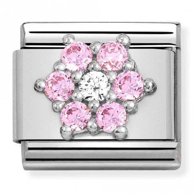 Nomination  Rich Red and White Flower Silver Charm