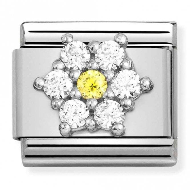 Nomination  Rich White and Yellow Flower Silver Charm