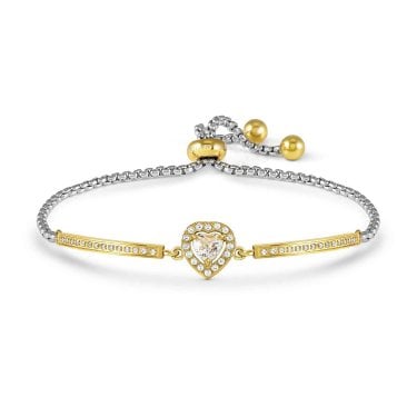 Nomination Royal Dream CZ Heart Gold Tone & Stainless Steel Adjustable Slider Bracelet 6.6 x 1cm, 14-19cm