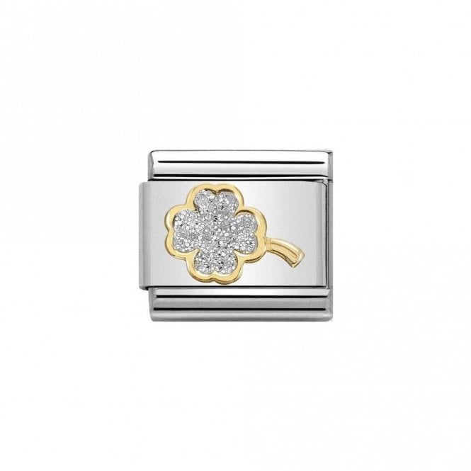 Nomination  Silver Glitter Four Leaf Clover Yellow Gold