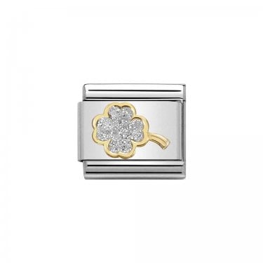 Nomination Silver Glitter Four Leaf Clover Yellow Gold