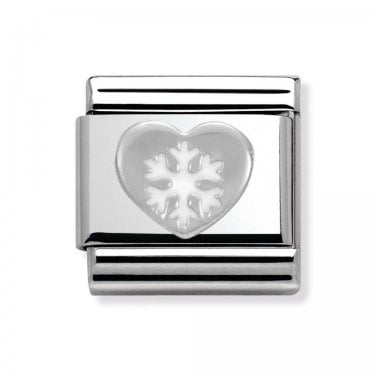 Nomination Silver Heart with White Snowflake Silver Shine