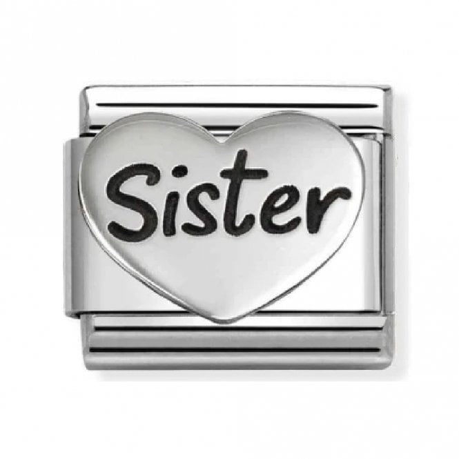 Nomination  Sister Heart Black Writing Silver Shine Charm