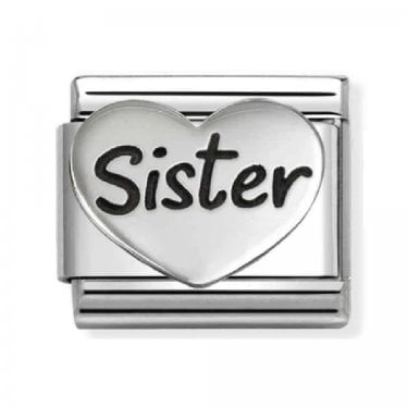 Nomination Sister Heart Black Writing Silver Shine Charm