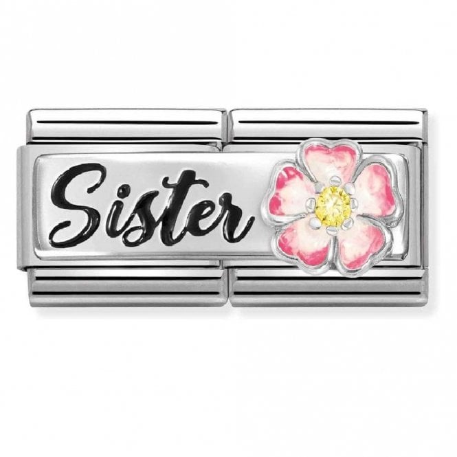 Nomination  Sister with Pink Flower Double Silver Shine Charm
