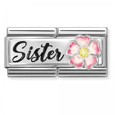 Nomination Sister with Pink Flower Double Silver Shine Charm
