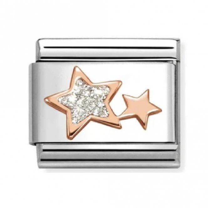 Nomination  Sliver Glitter Star with Plain Star Rose Gold Charm