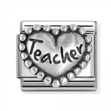 Nomination Teacher Beaded Trim Heart Silver Shine Charm