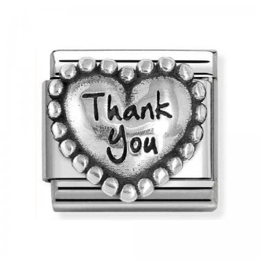 Nomination Thank You Beaded Trim Heart Silver Shine Charm