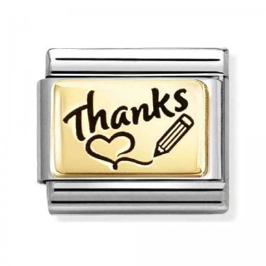 Nomination Thanks Heart & Pencil Yellow Gold Charm