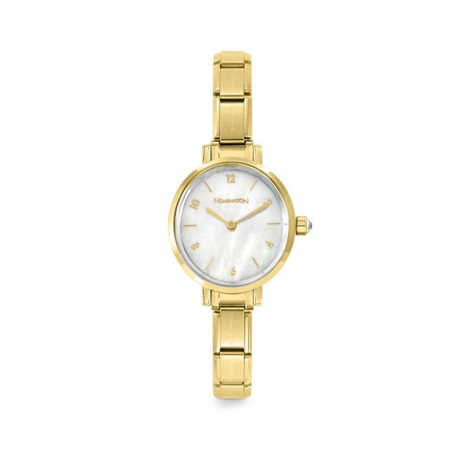 Nomination  Time Oval Mother of Pearl Dial Gold Tone Stainless Steel Watch