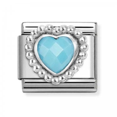 Nomination Turquoise CZ Heart with Beaded Dot Trim Silver Shine Charm