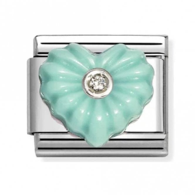 Nomination  Turquoise Resin Heart with White CZ Centre Silver Shine Charm