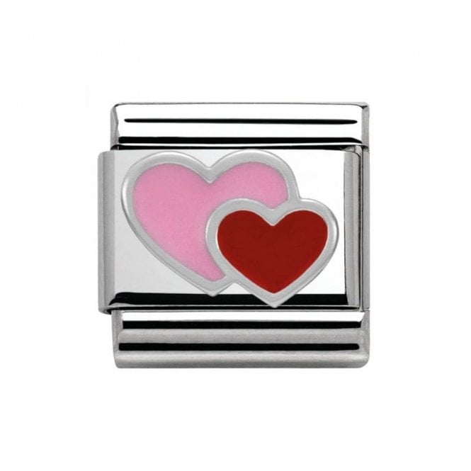 Nomination  Two Hearts Red in Pink Silver Shine