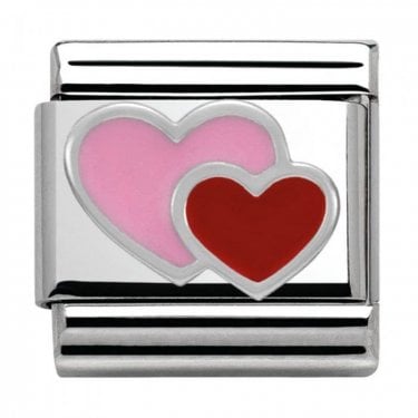 Nomination Two Hearts Red in Pink Silver Shine