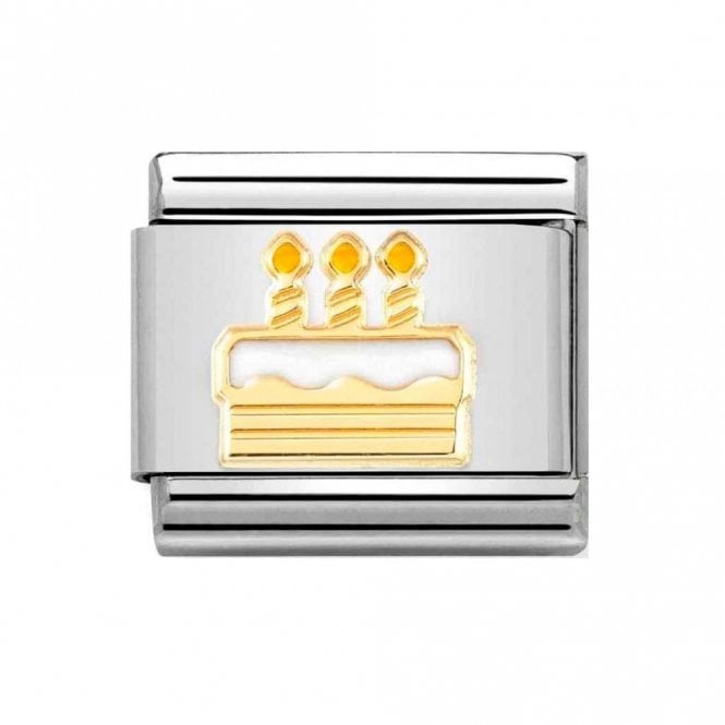 Nomination  White Birthday Cake Yellow Gold Charm