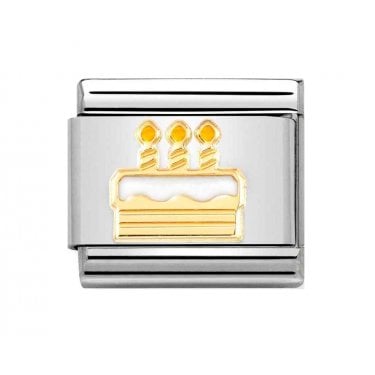 Nomination White Birthday Cake Yellow Gold Charm