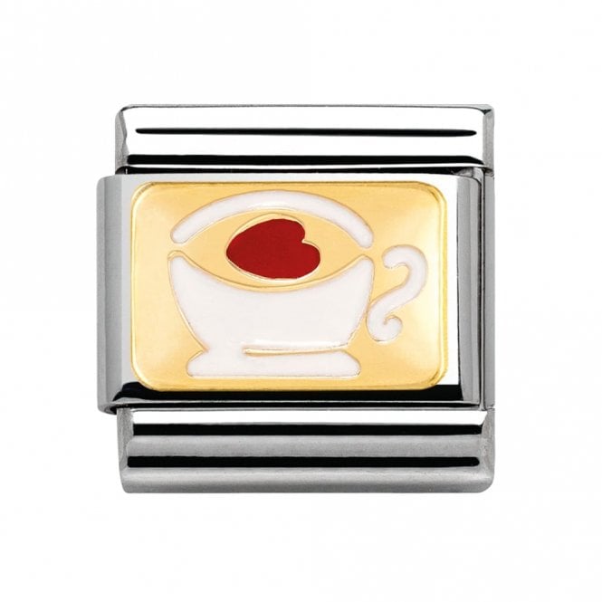 Nomination  White Cup with Red Heart Yellow Gold