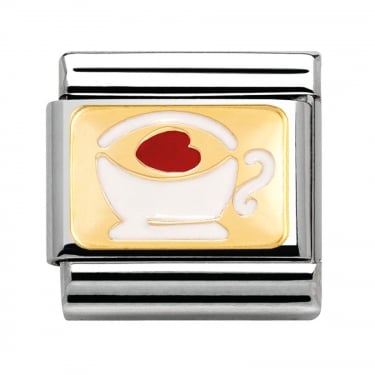 Nomination White Cup with Red Heart Yellow Gold