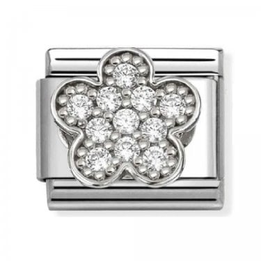 Nomination White CZ Flower Silver Shine Charm